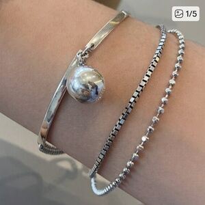 925 Silver Bar Bal Three Strand Bracelet Chain Adjustable Pretty